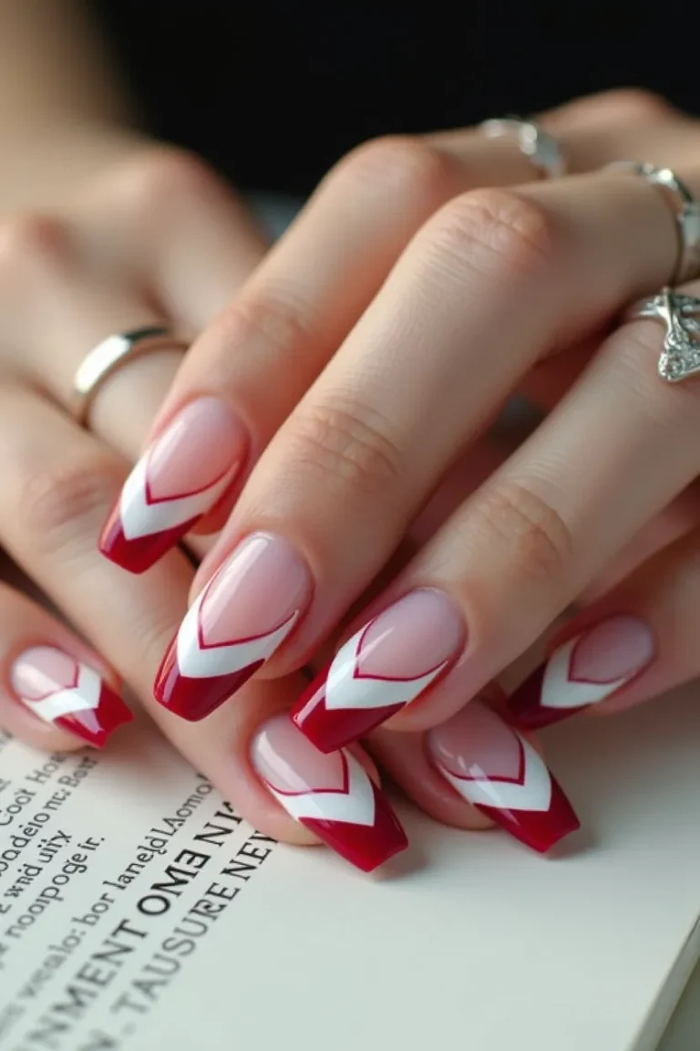 Red & White French Tip Valentine Nail Ideas